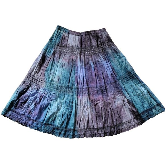 METROWEAR Women's Multicolored Tie Dyed Broomstick Maxi Skirt Lace Accents Large - Picture 7 of 7